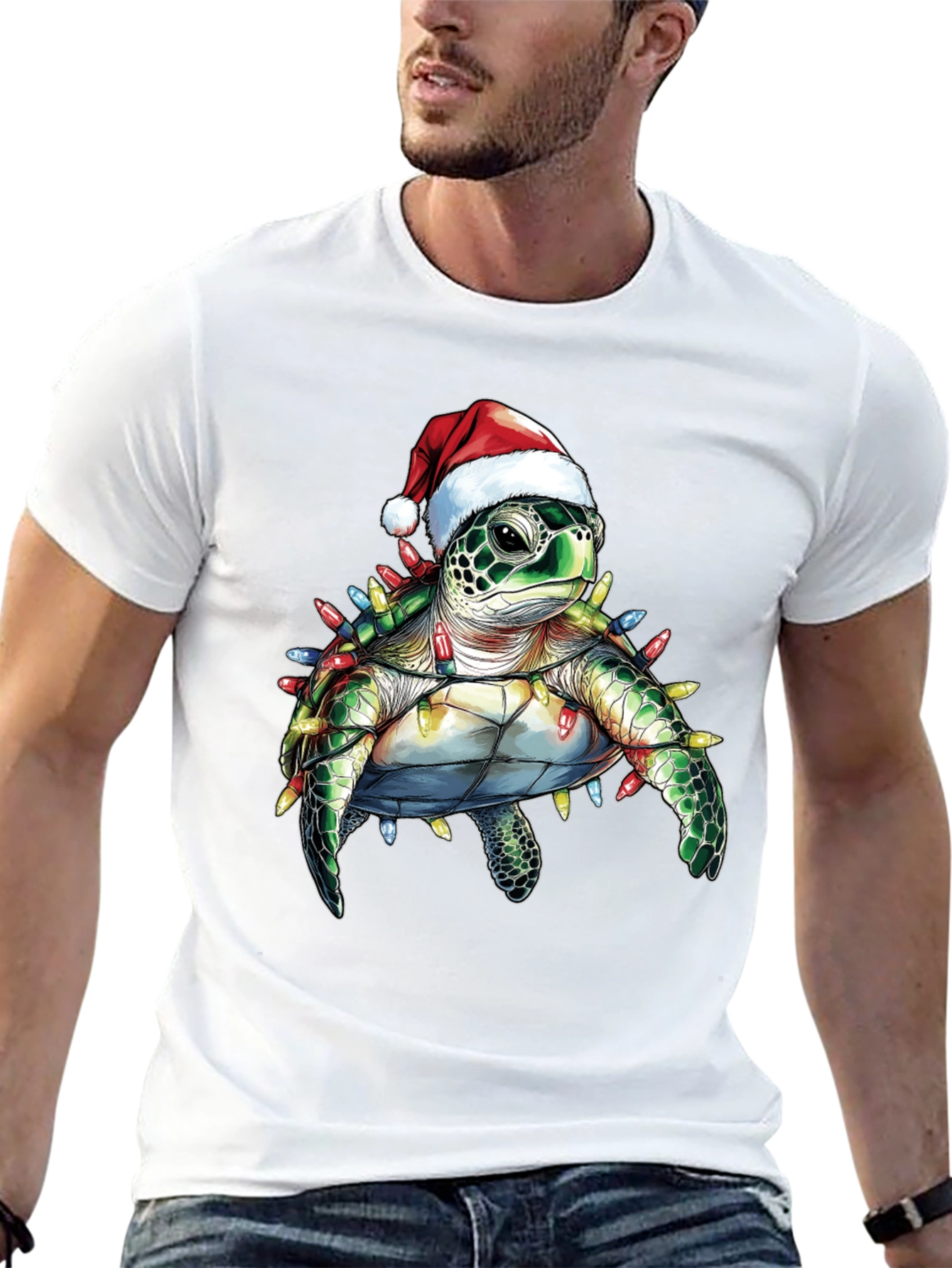 Camiseta Negra con Tortuga Navideña