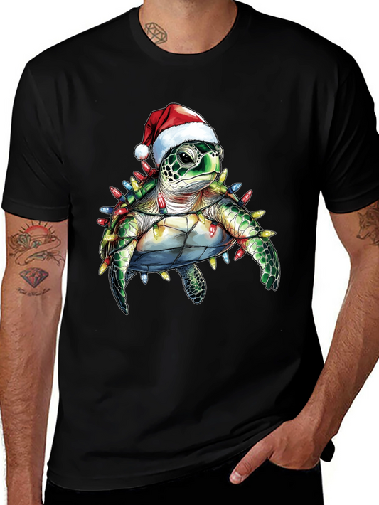 Camiseta Negra con Tortuga Navideña