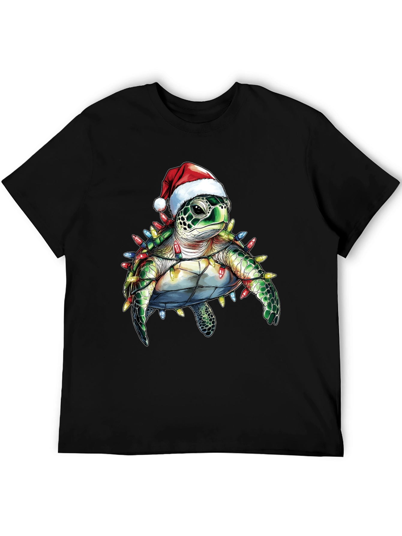 Camiseta Negra con Tortuga Navideña