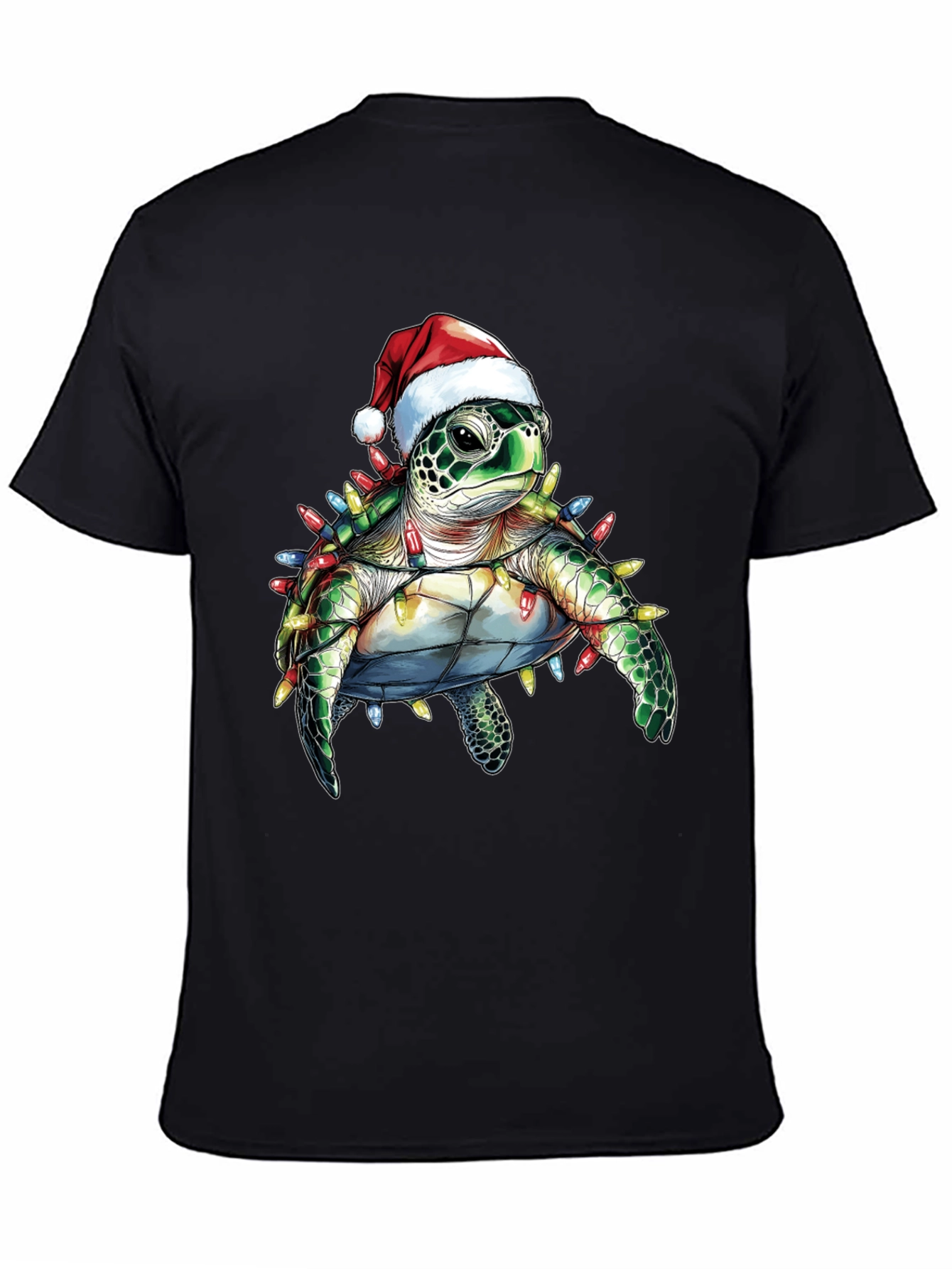 Camiseta Negra con Tortuga Navideña