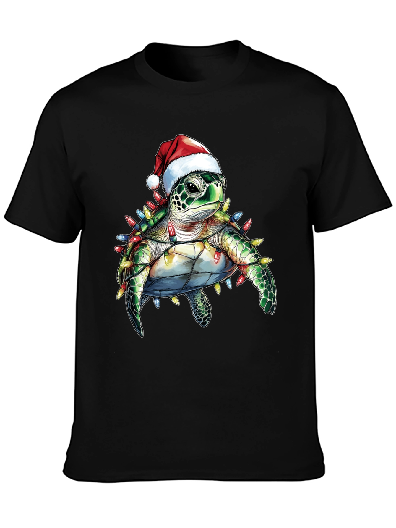 Camiseta Negra con Tortuga Navideña