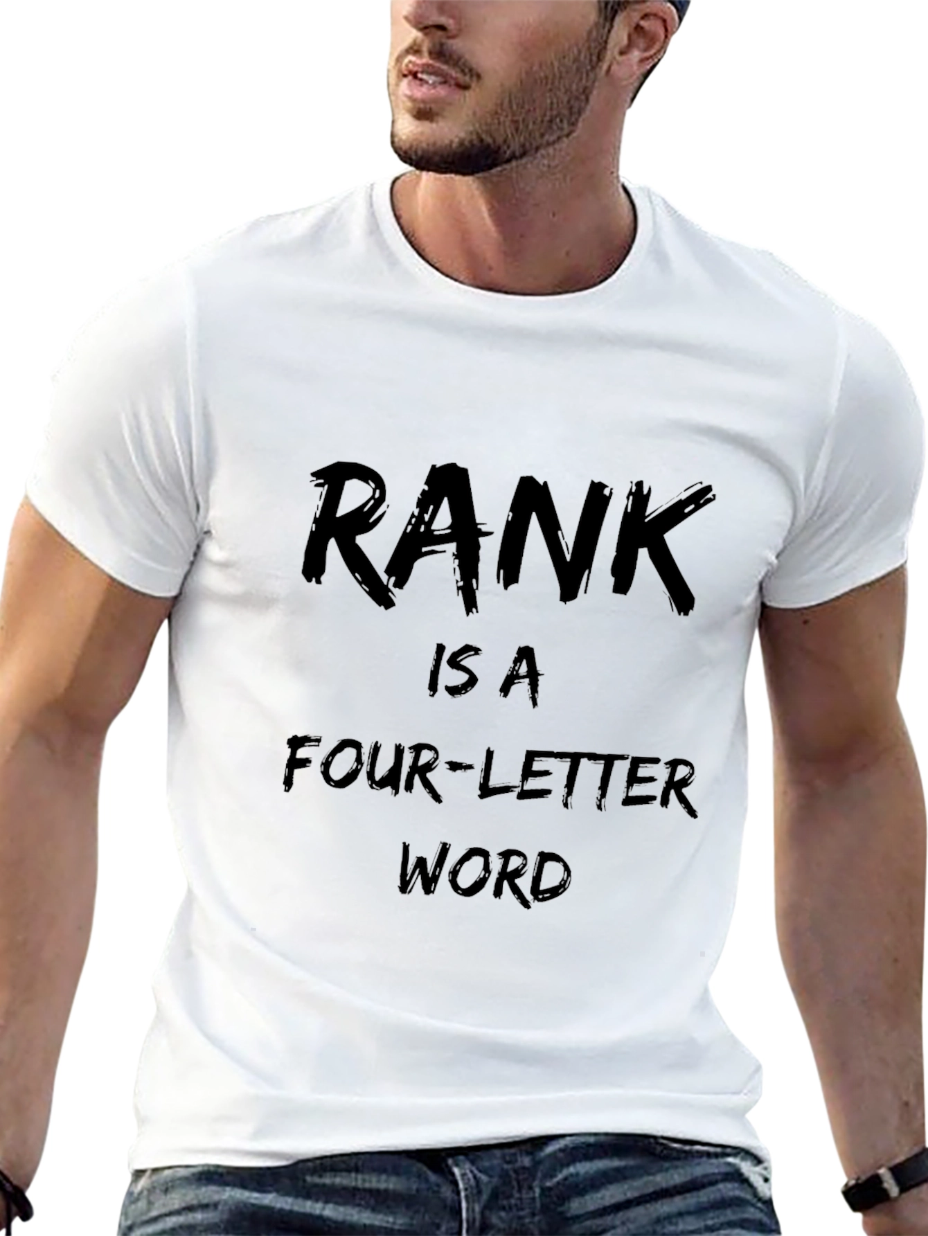 Camiseta Negra Divertida: RANK is a Four-Letter Word
