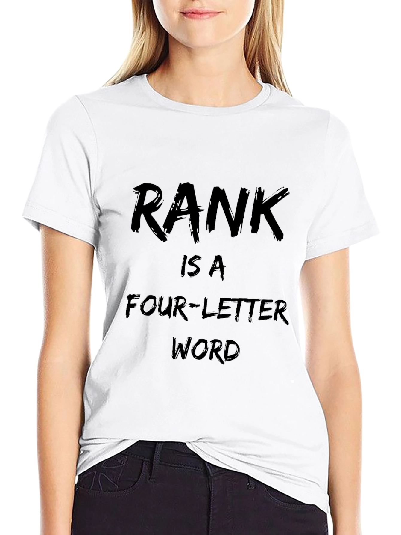 Camiseta Negra Divertida: RANK is a Four-Letter Word