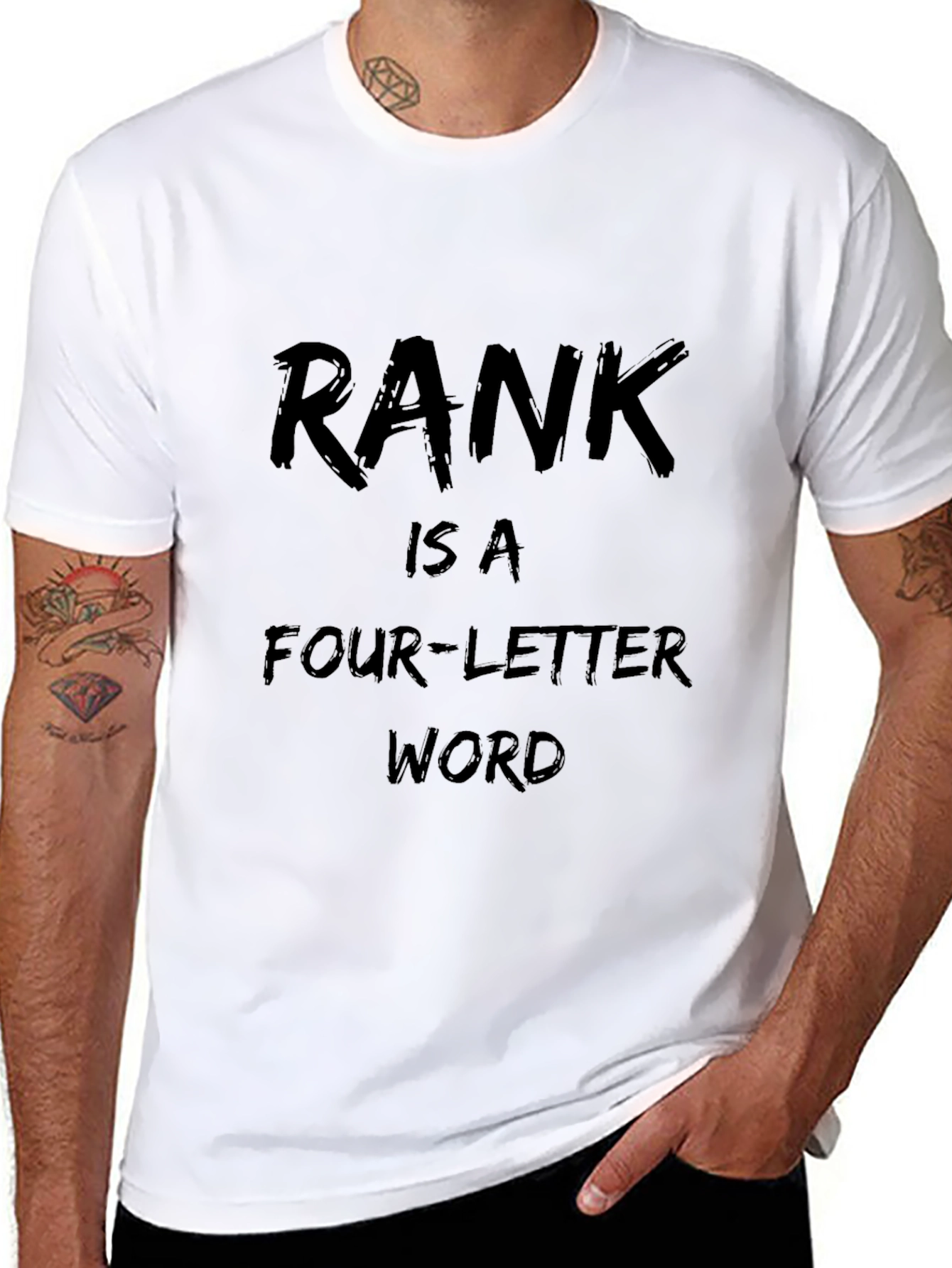Camiseta Negra Divertida: RANK is a Four-Letter Word