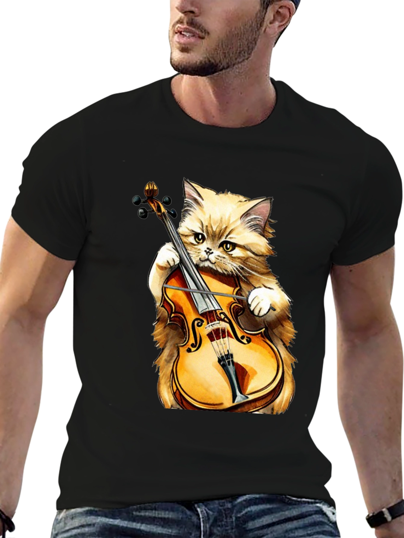 Camiseta Negra con Gato Músico