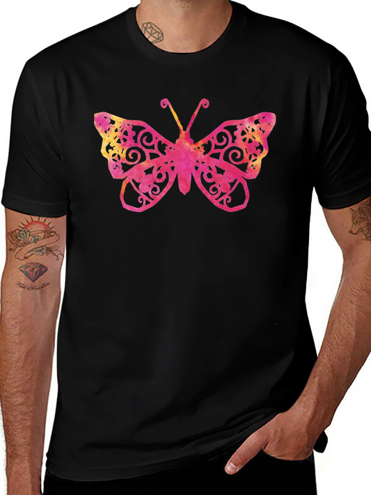 Camiseta Negra con Estampado de Mariposa Ornamental