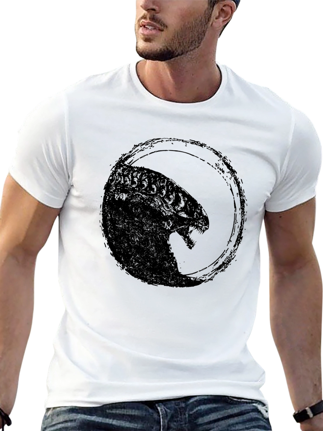 Camiseta Negra Estampada Alien para Hombre