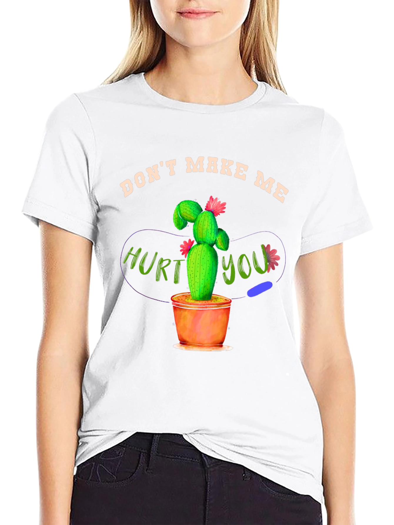 Camiseta Negra con Diseño de Cactus Amenazante