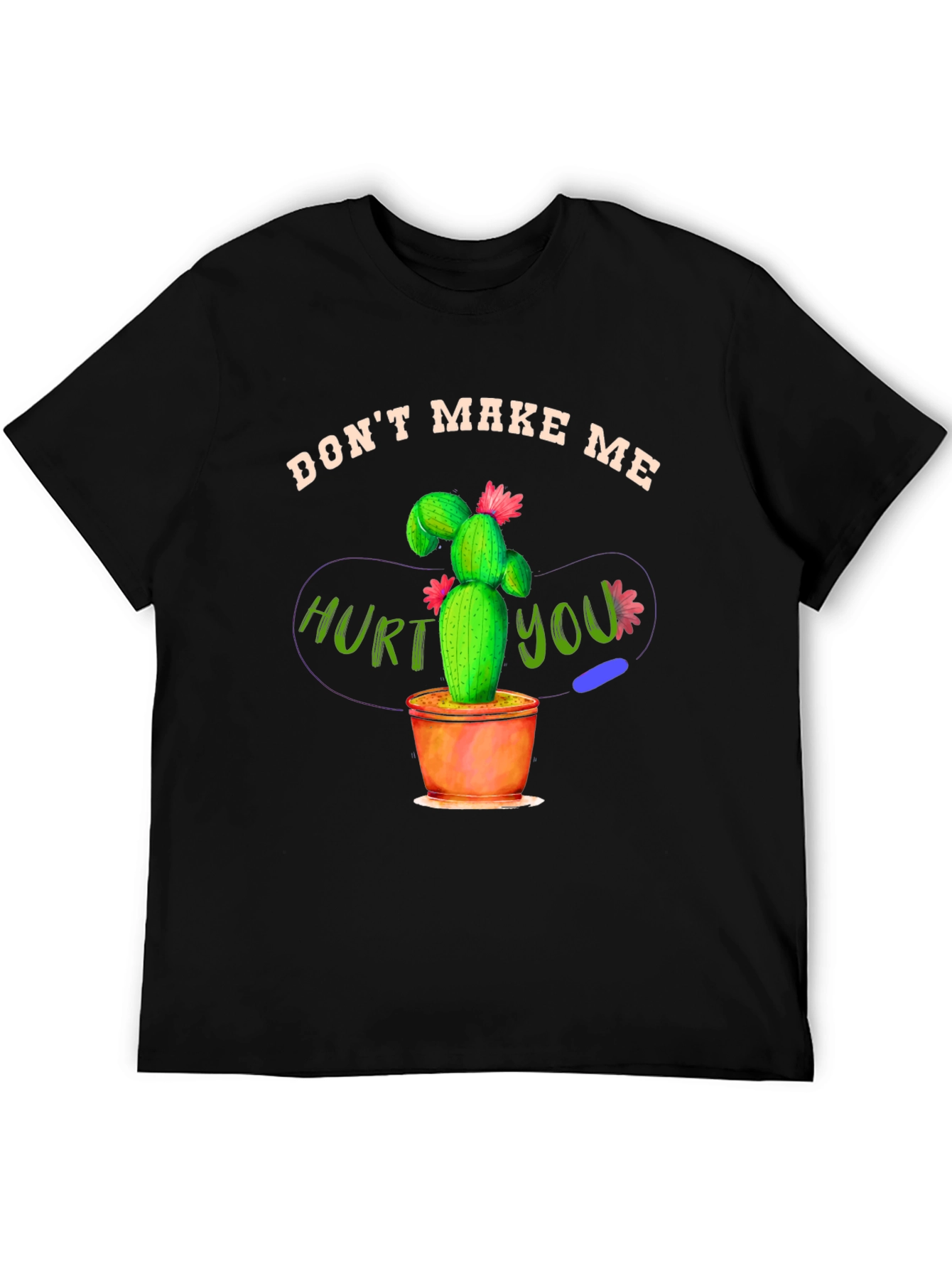 Camiseta Negra con Diseño de Cactus Amenazante