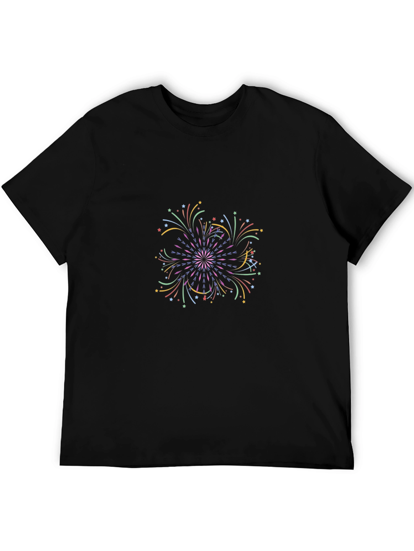 Camiseta Negra con Diseño de Fuegos Artificiales