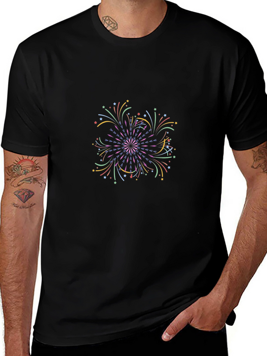 Camiseta Negra con Diseño de Fuegos Artificiales