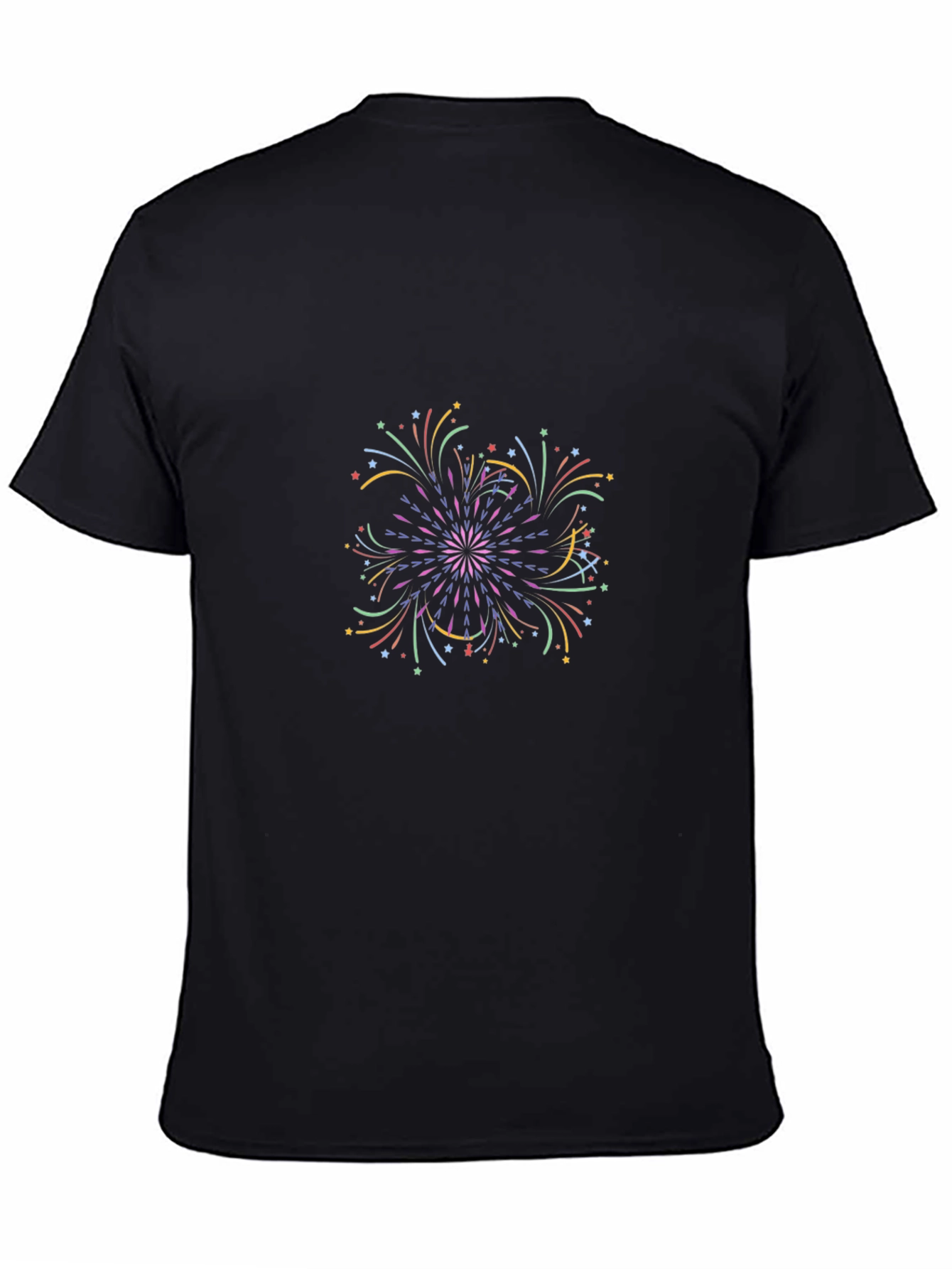 Camiseta Negra con Diseño de Fuegos Artificiales