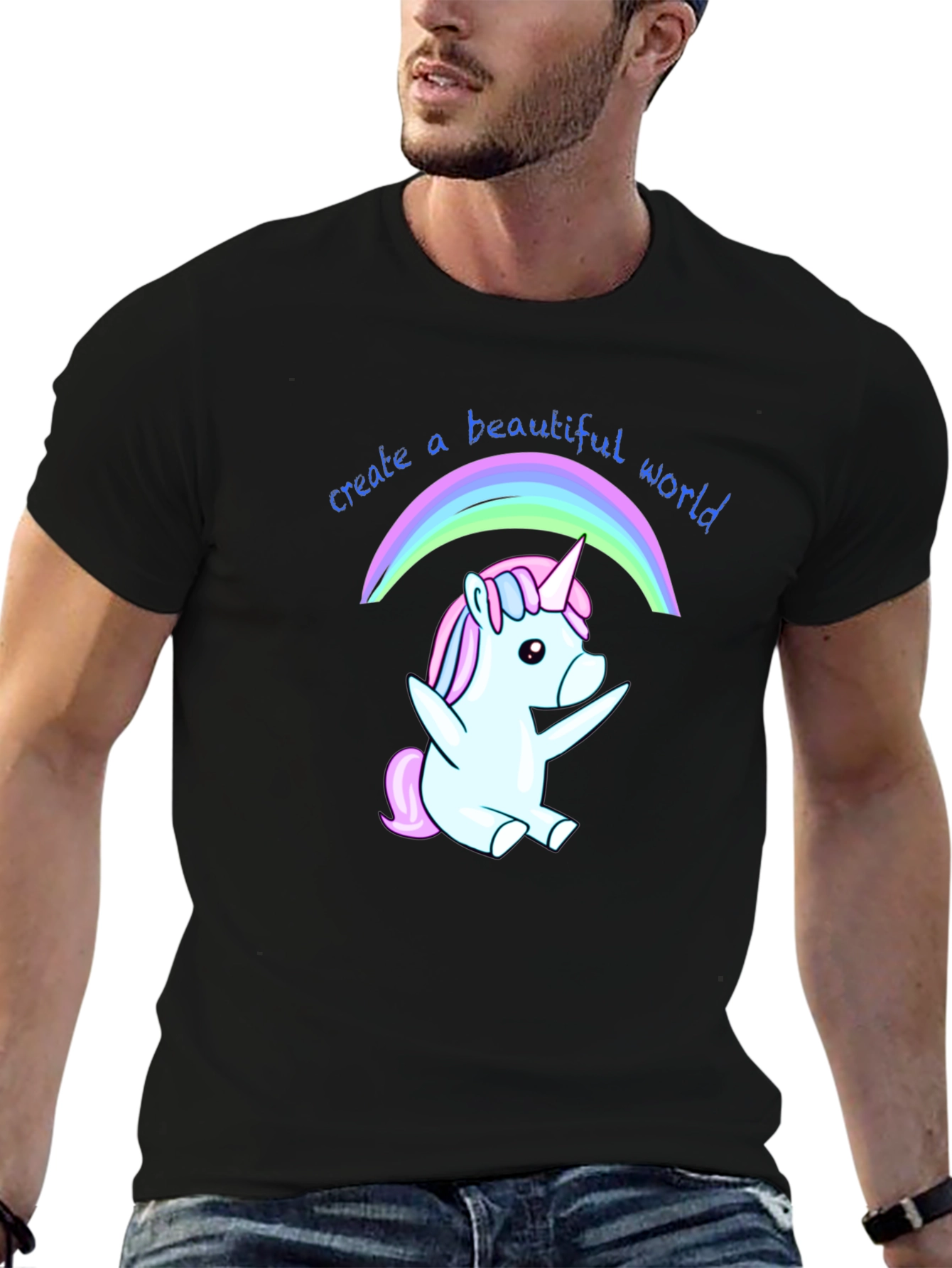 Camiseta Negra Unicornio Arcoíris