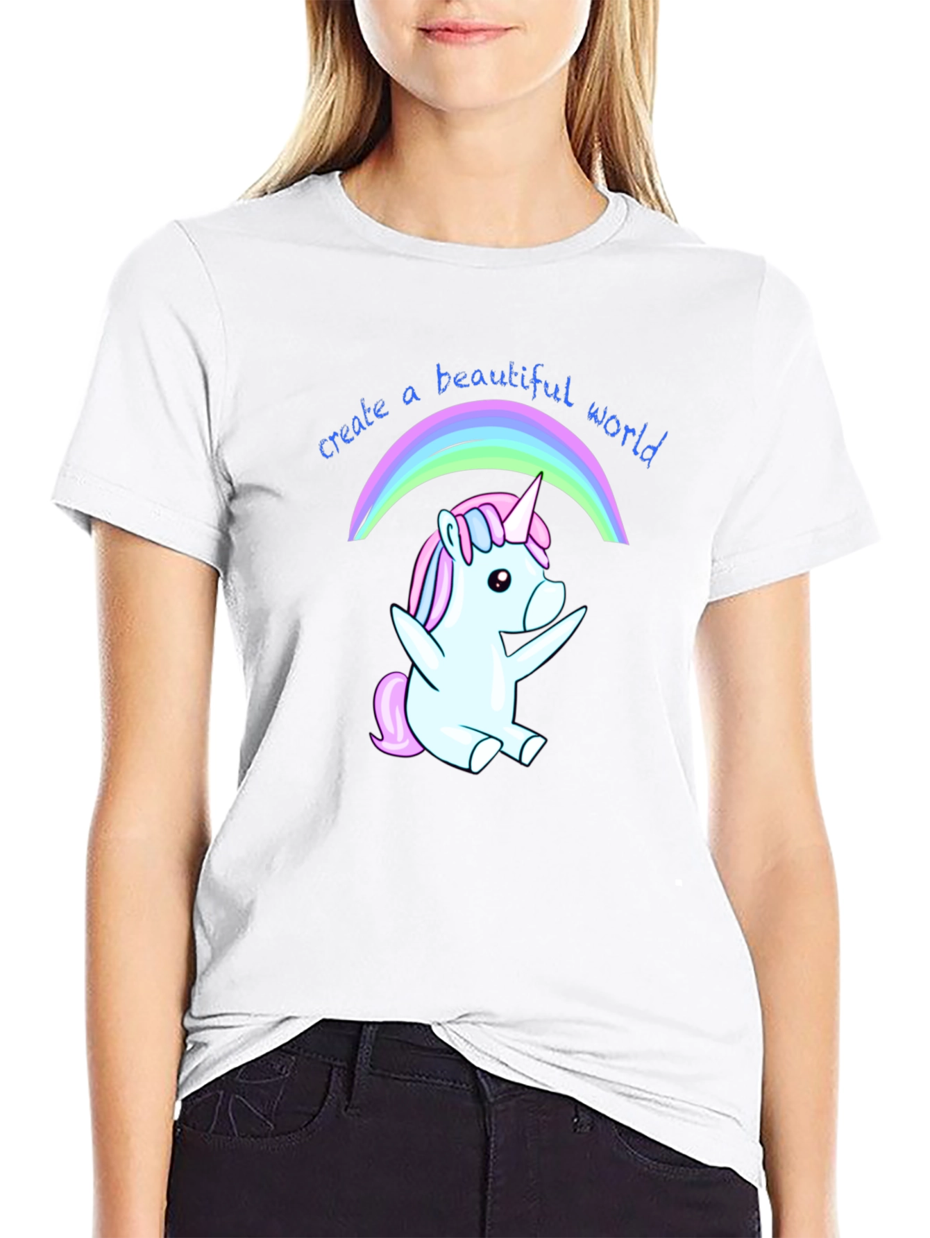 Camiseta Negra Unicornio Arcoíris