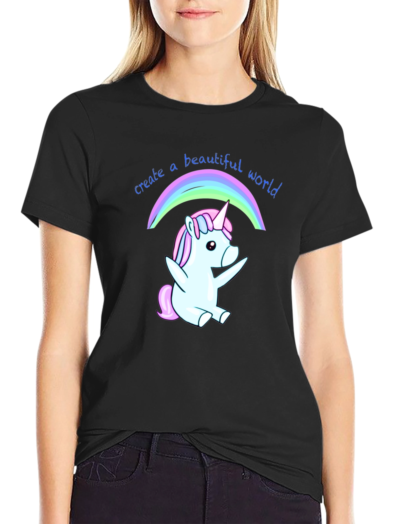 Camiseta Negra Unicornio Arcoíris