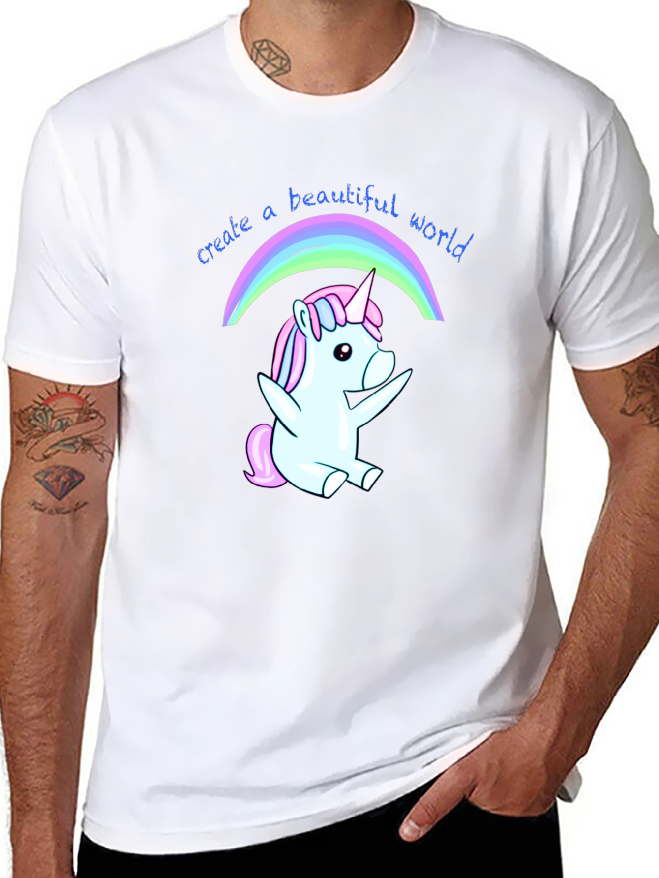 Camiseta Negra Unicornio Arcoíris