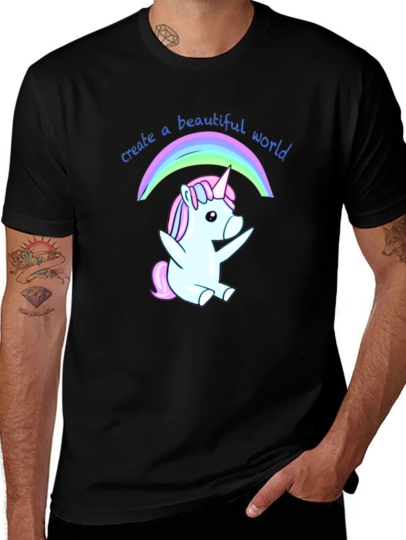 Camiseta Negra Unicornio Arcoíris