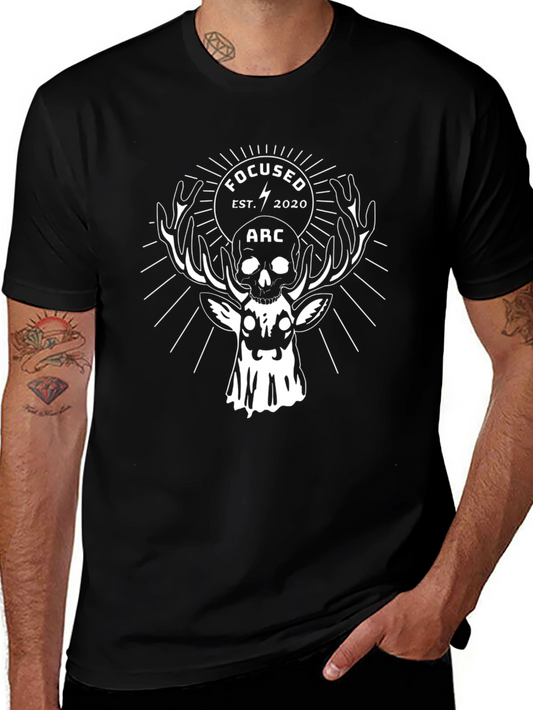 Camiseta Negra con Diseño de Cráneo y Ciervo