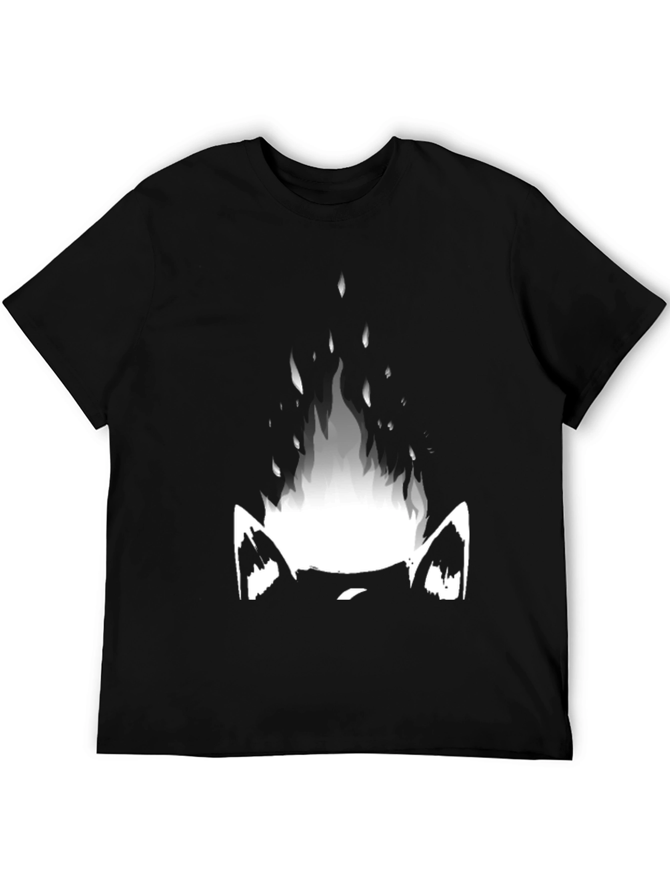 Camiseta Negra con Diseño Gráfico de Gato en Llamas