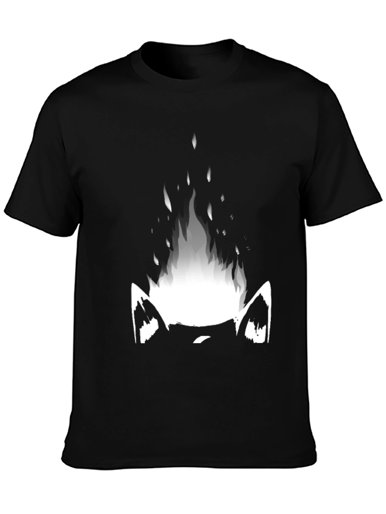 Camiseta Negra con Diseño Gráfico de Gato en Llamas