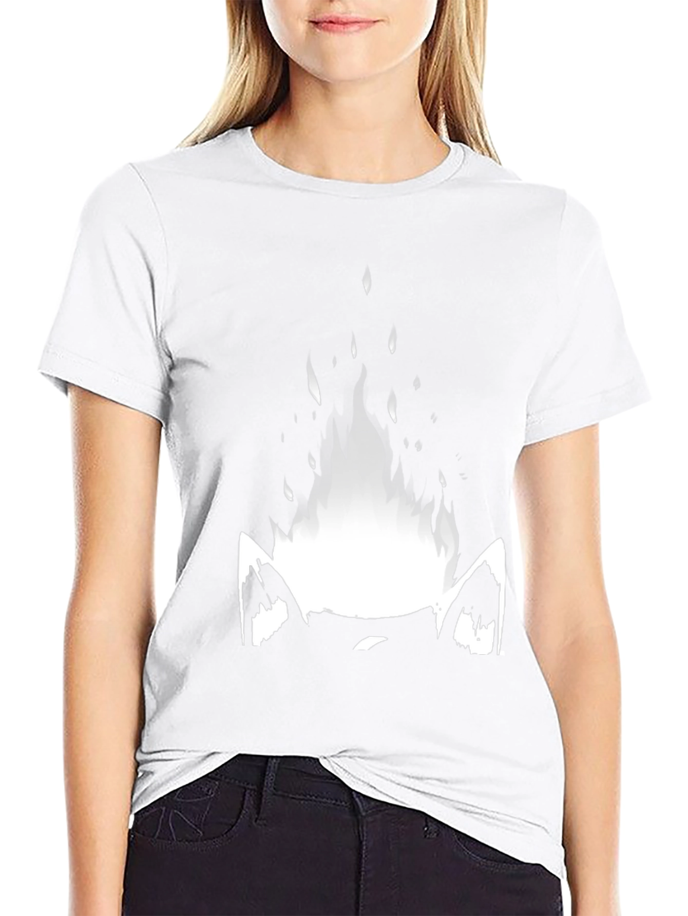 Camiseta Negra con Diseño Gráfico de Gato en Llamas