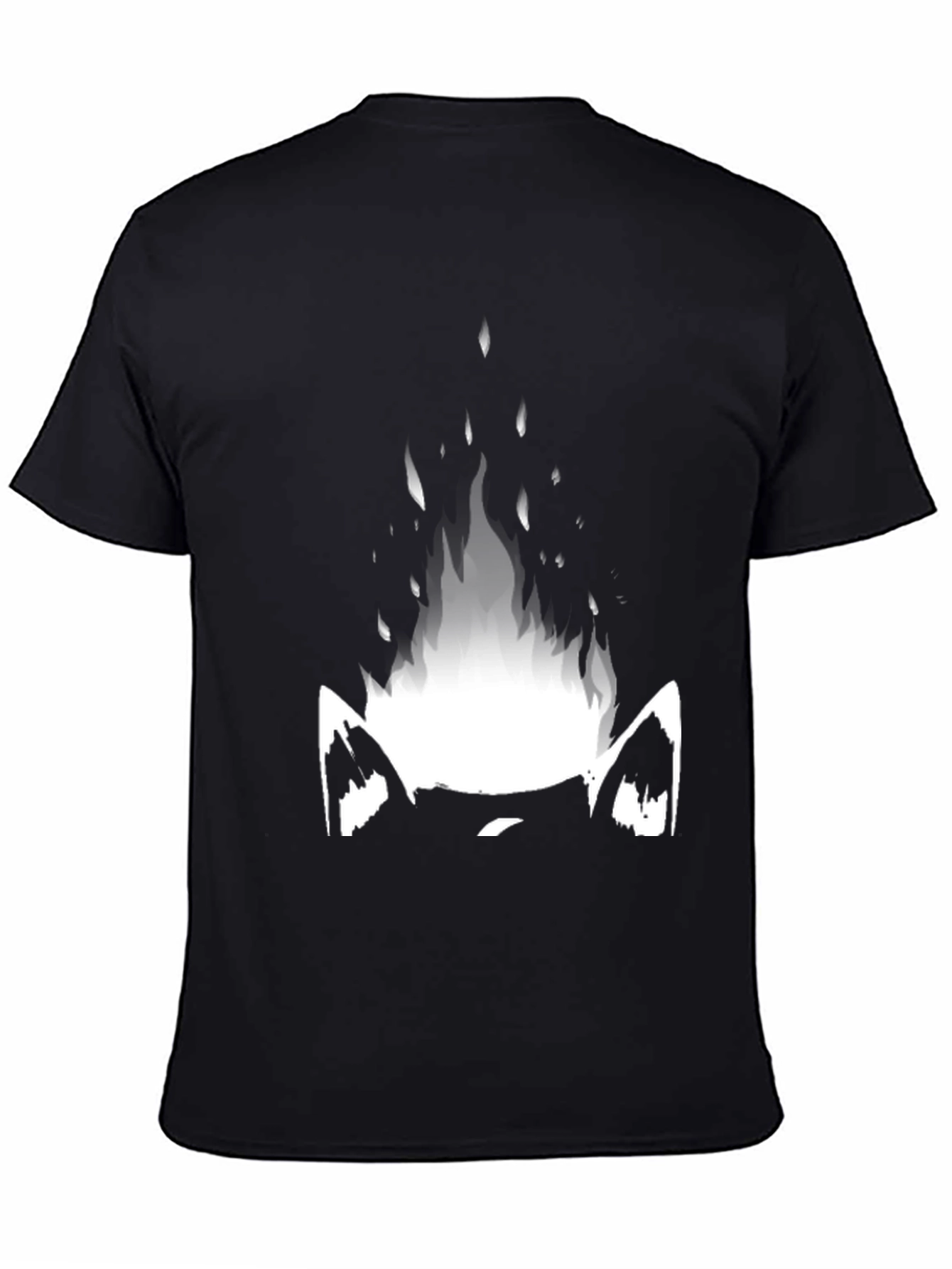 Camiseta Negra con Diseño Gráfico de Gato en Llamas