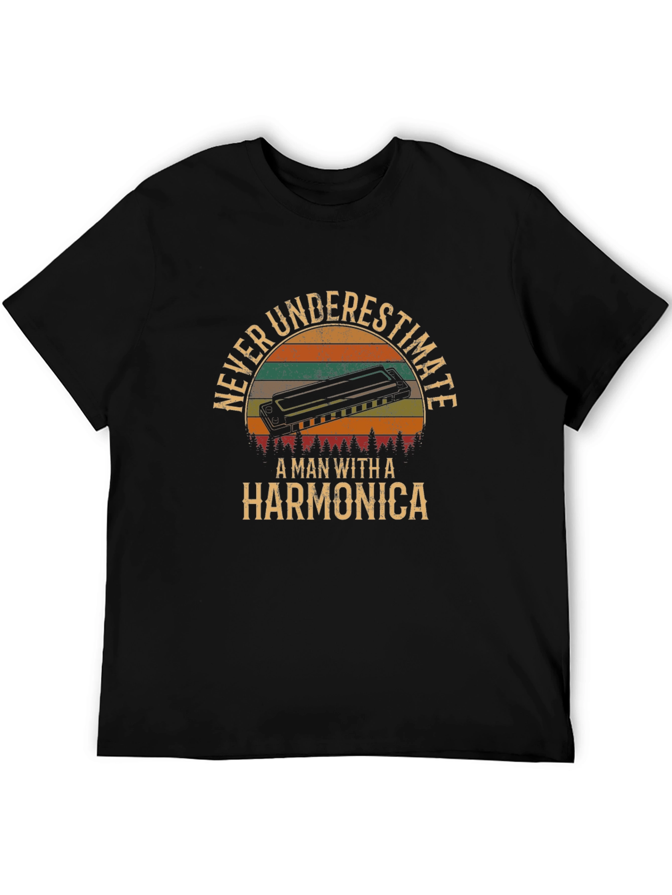 Camiseta Negra Never Underestimate A Man With A Harmonica