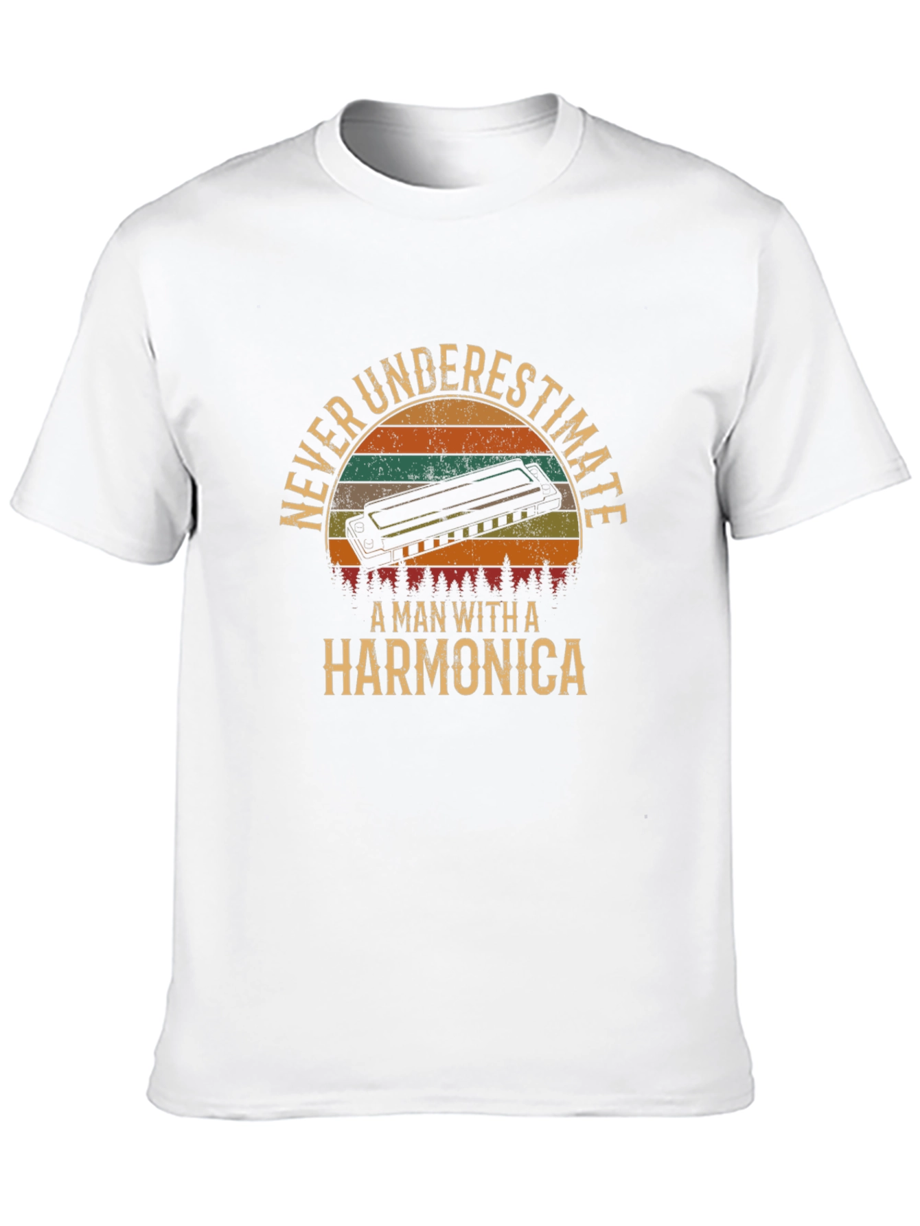 Camiseta Negra Never Underestimate A Man With A Harmonica