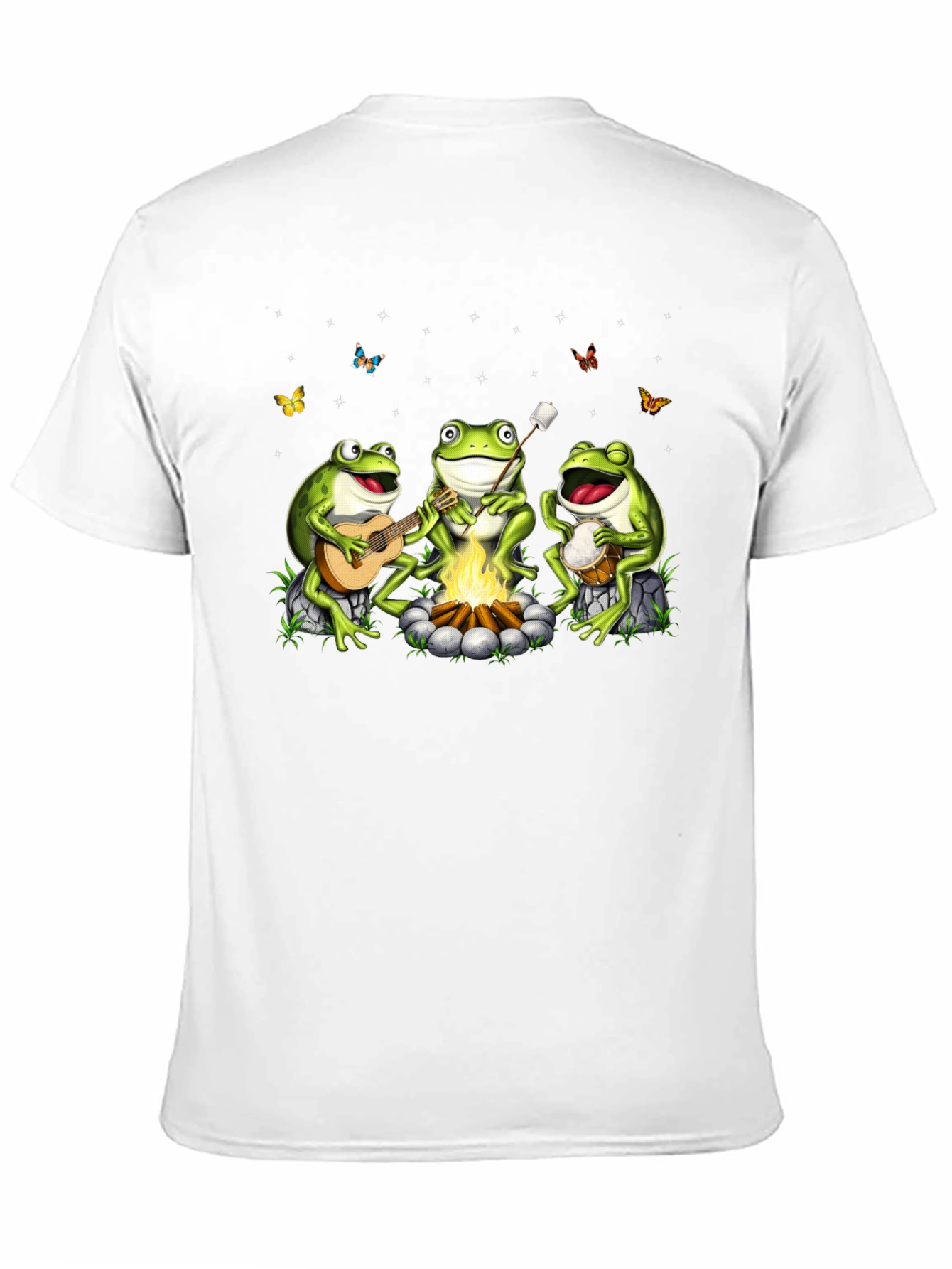 Camiseta Negra con Diseño de Ranas Músicas