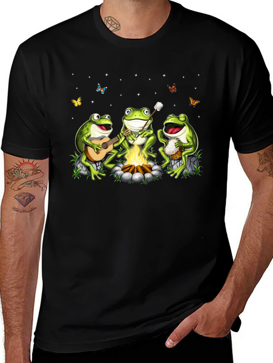 Camiseta Negra con Diseño de Ranas Músicas