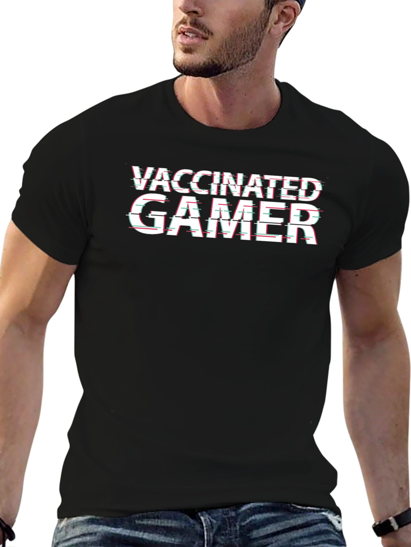 Camiseta Negra Vacunado Gamer