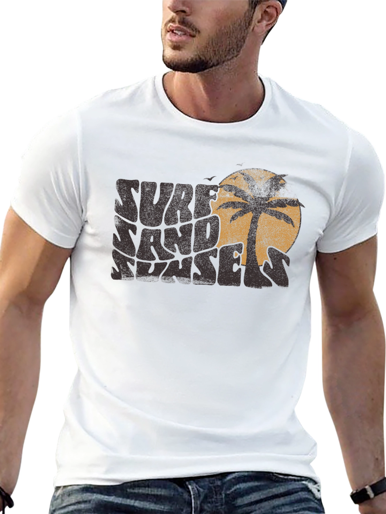 Camiseta Negra Surf Sand Sunset con Diseño Retro