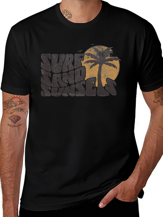 Camiseta Negra Surf Sand Sunset con Diseño Retro