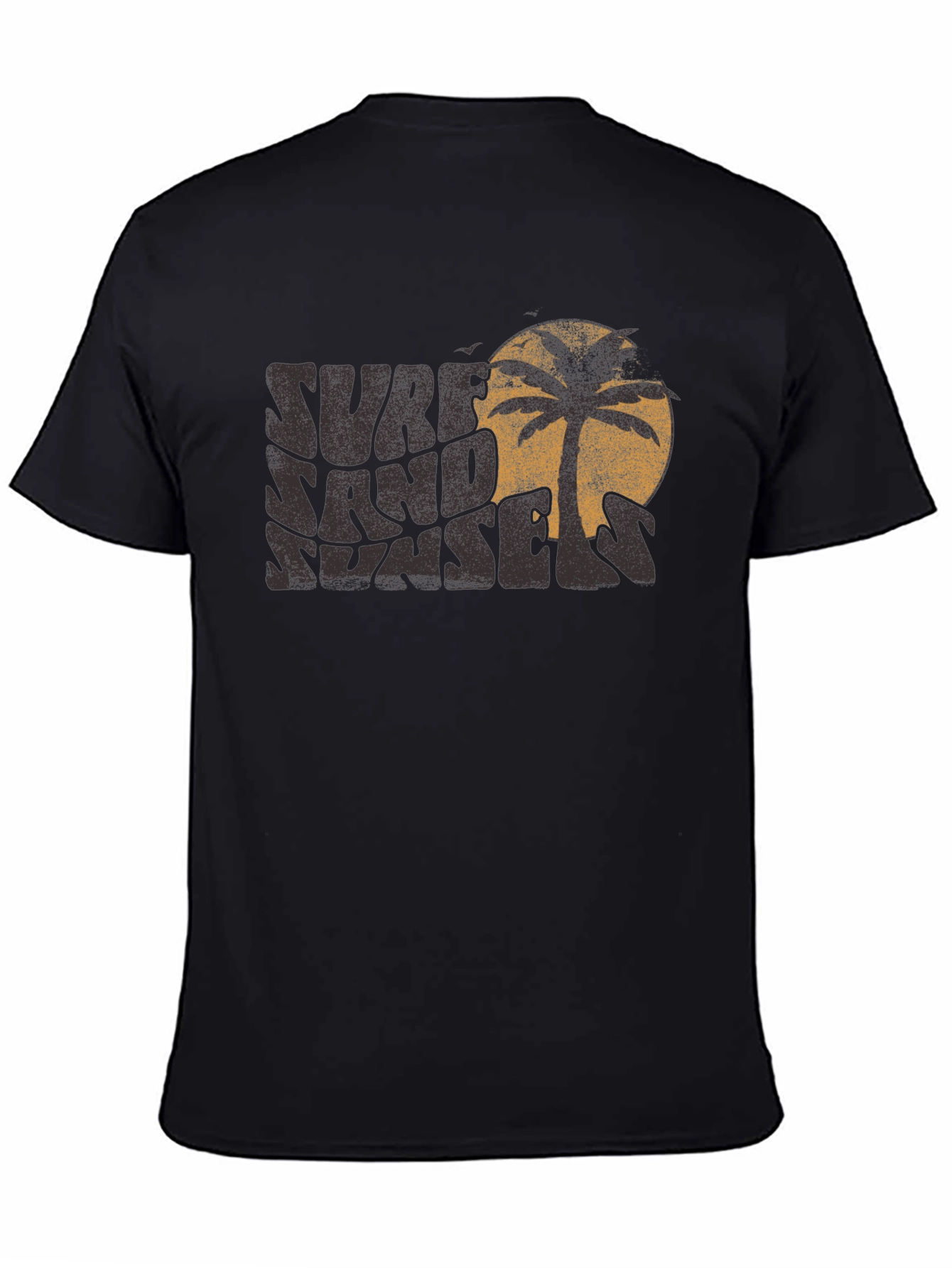 Camiseta Negra Surf Sand Sunset con Diseño Retro