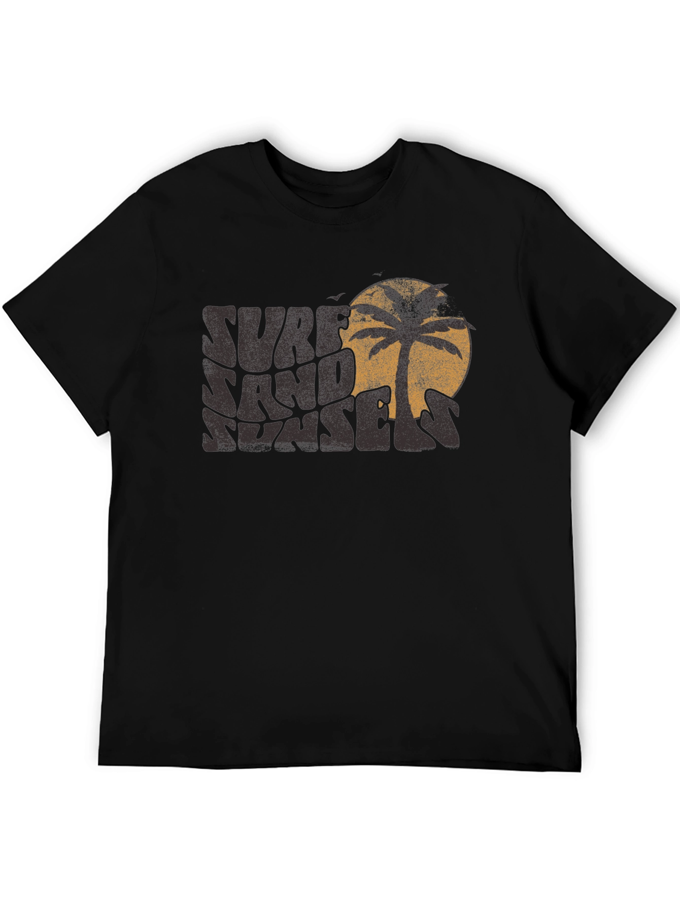 Camiseta Negra Surf Sand Sunset con Diseño Retro