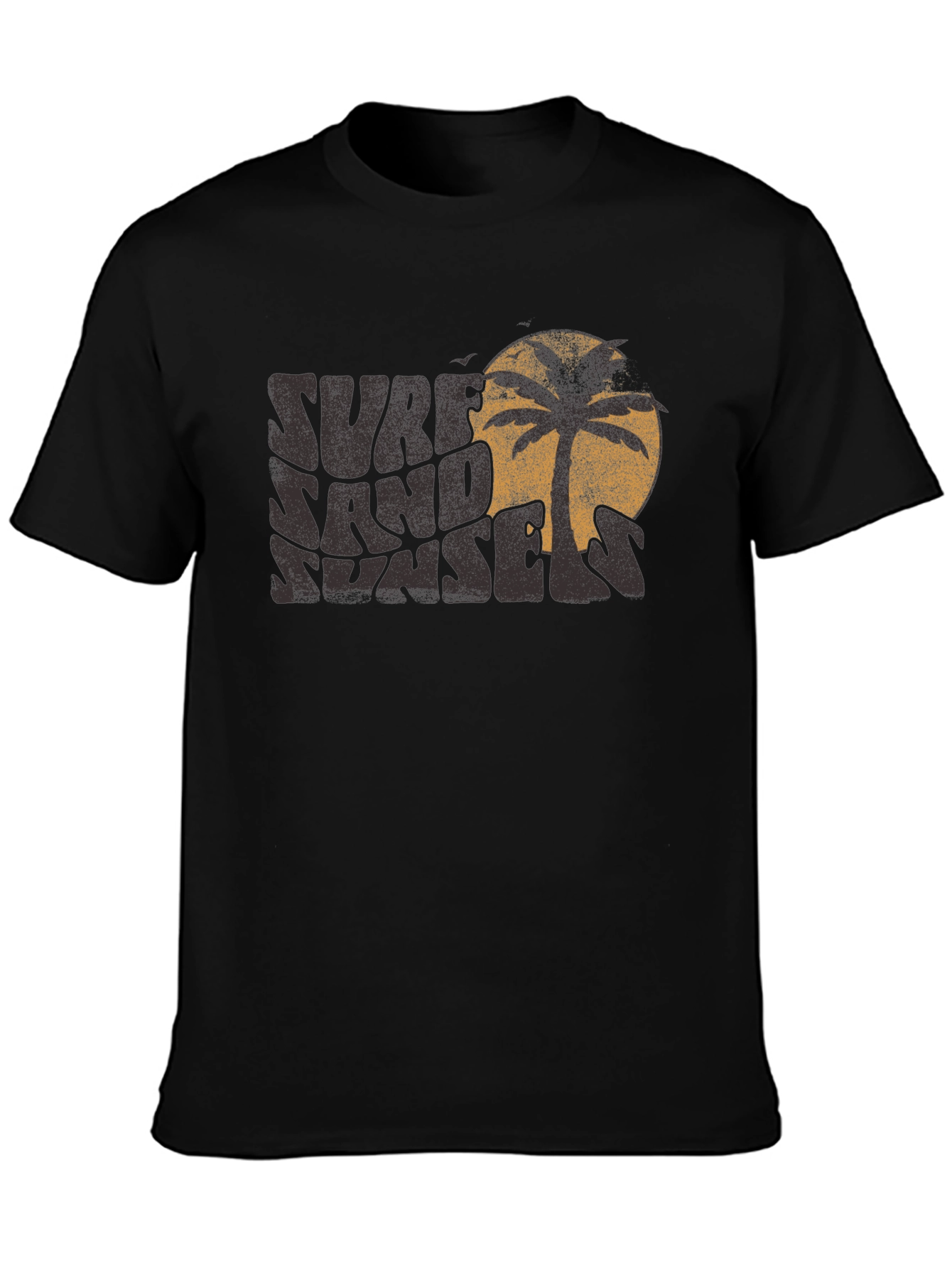 Camiseta Negra Surf Sand Sunset con Diseño Retro