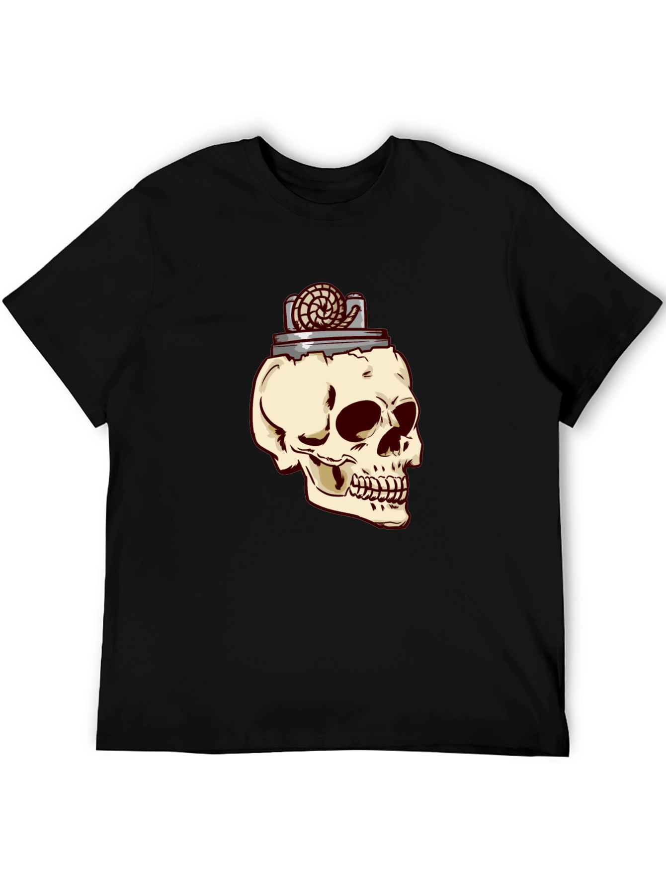 Camiseta Negra con Diseño de Cráneo y Encendedor