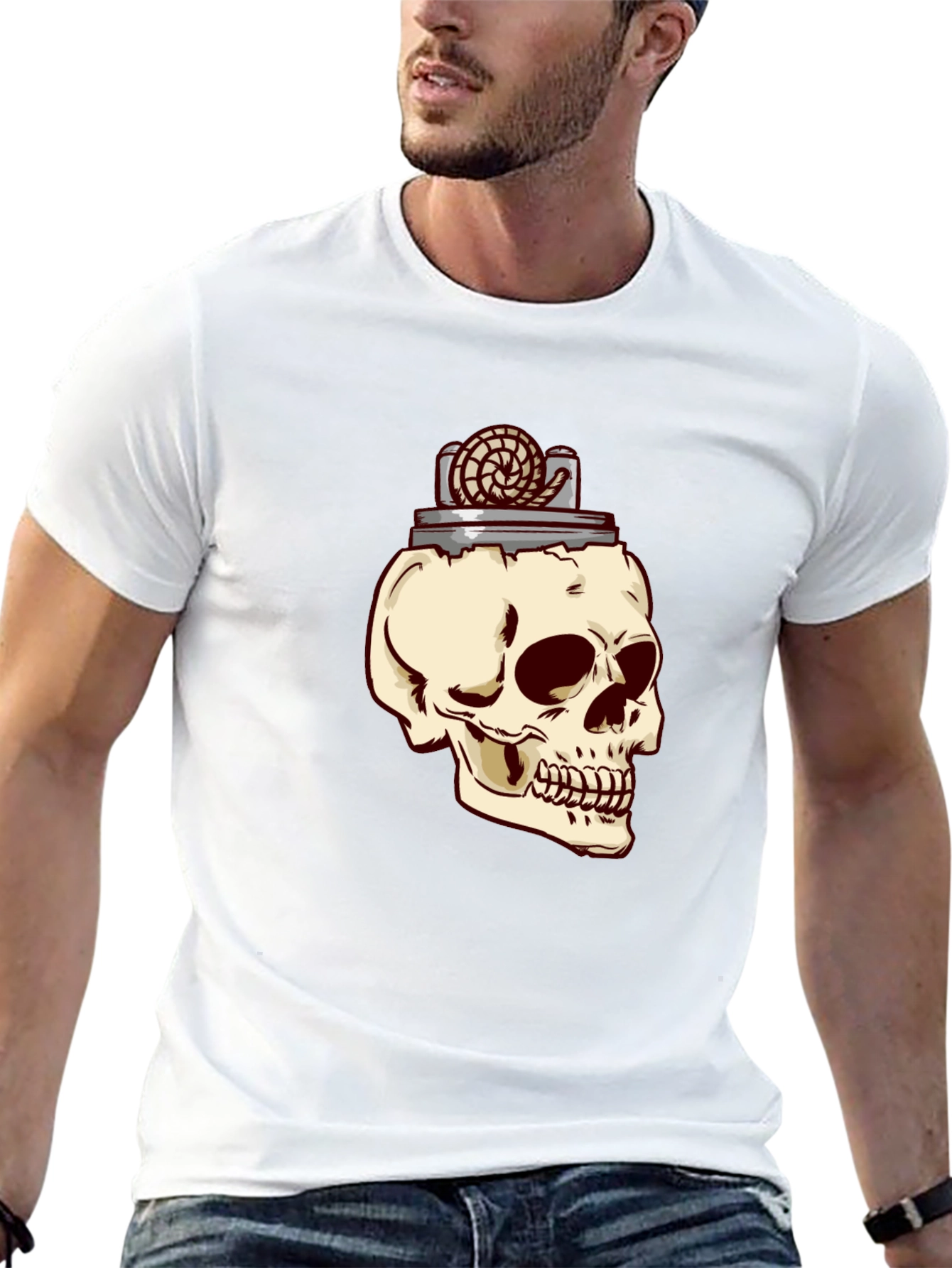 Camiseta Negra con Diseño de Cráneo y Encendedor