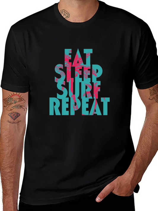 Camiseta Negra con Diseño Eat Sleep Surf Repeat
