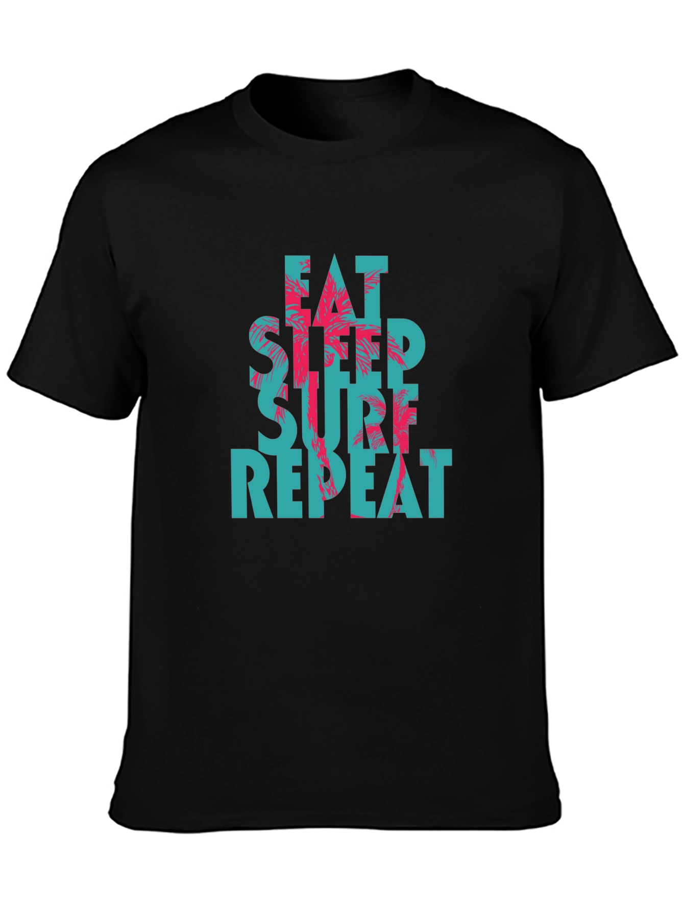Camiseta Negra con Diseño Eat Sleep Surf Repeat
