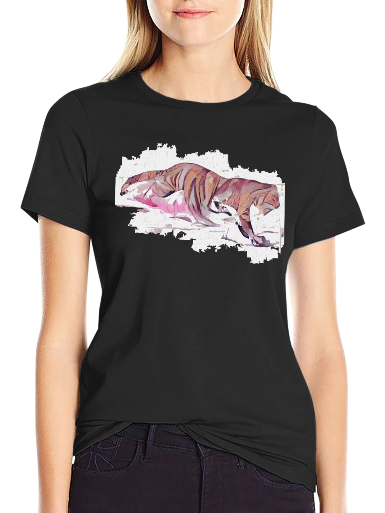 Camiseta Negra con Diseño Tigre Abstracto