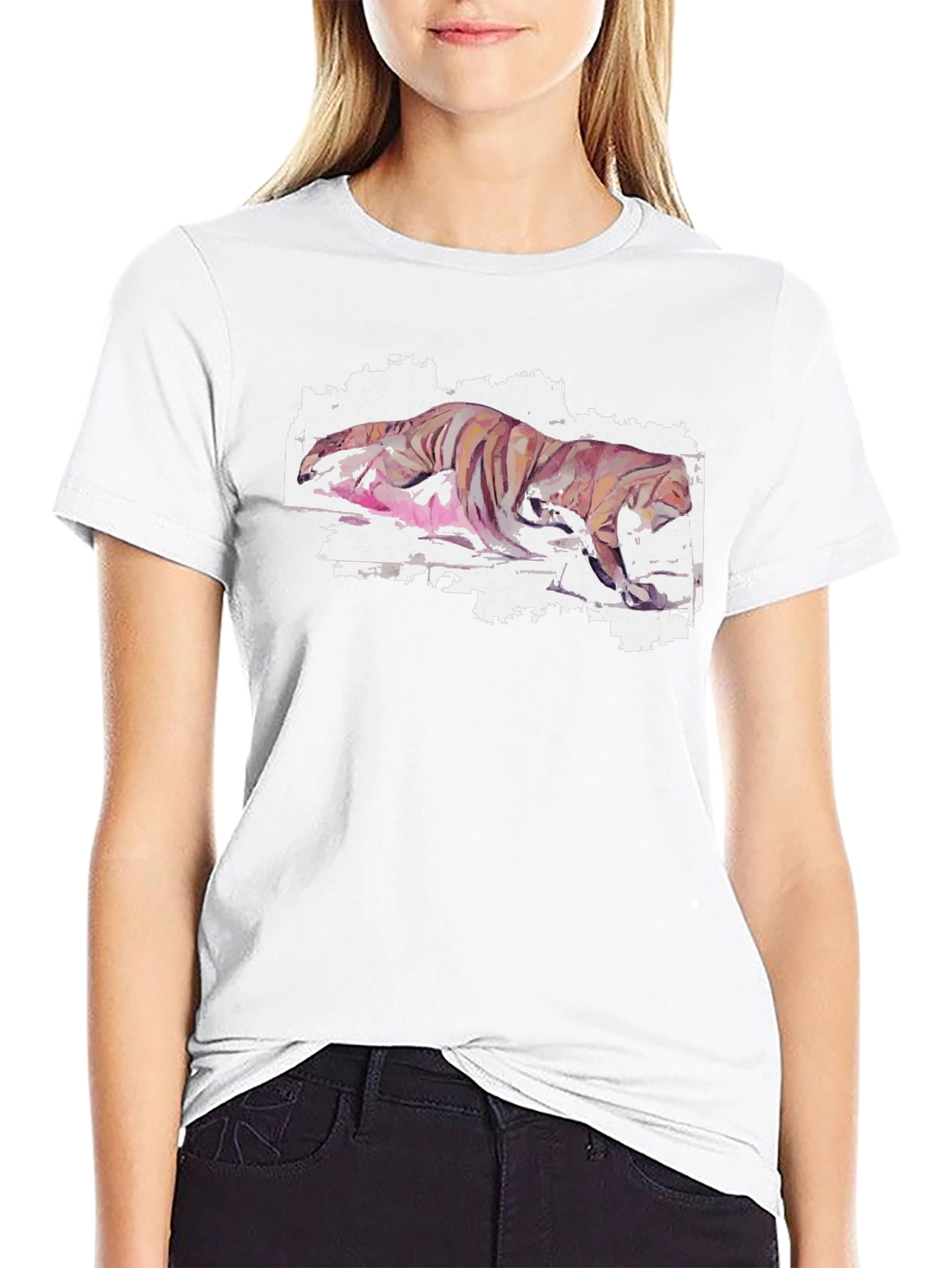 Camiseta Negra con Diseño Tigre Abstracto