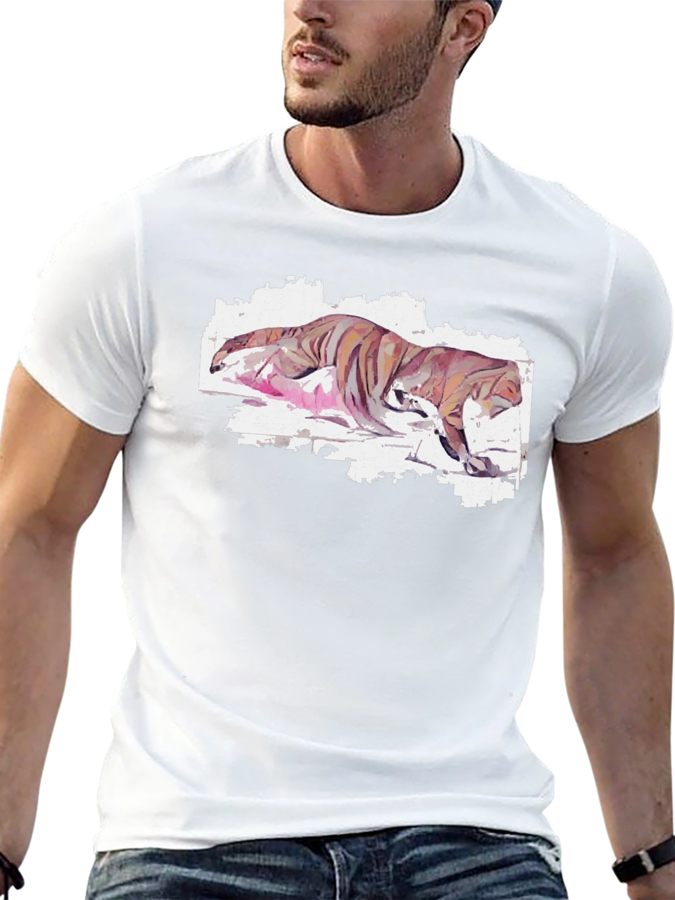 Camiseta Negra con Diseño Tigre Abstracto
