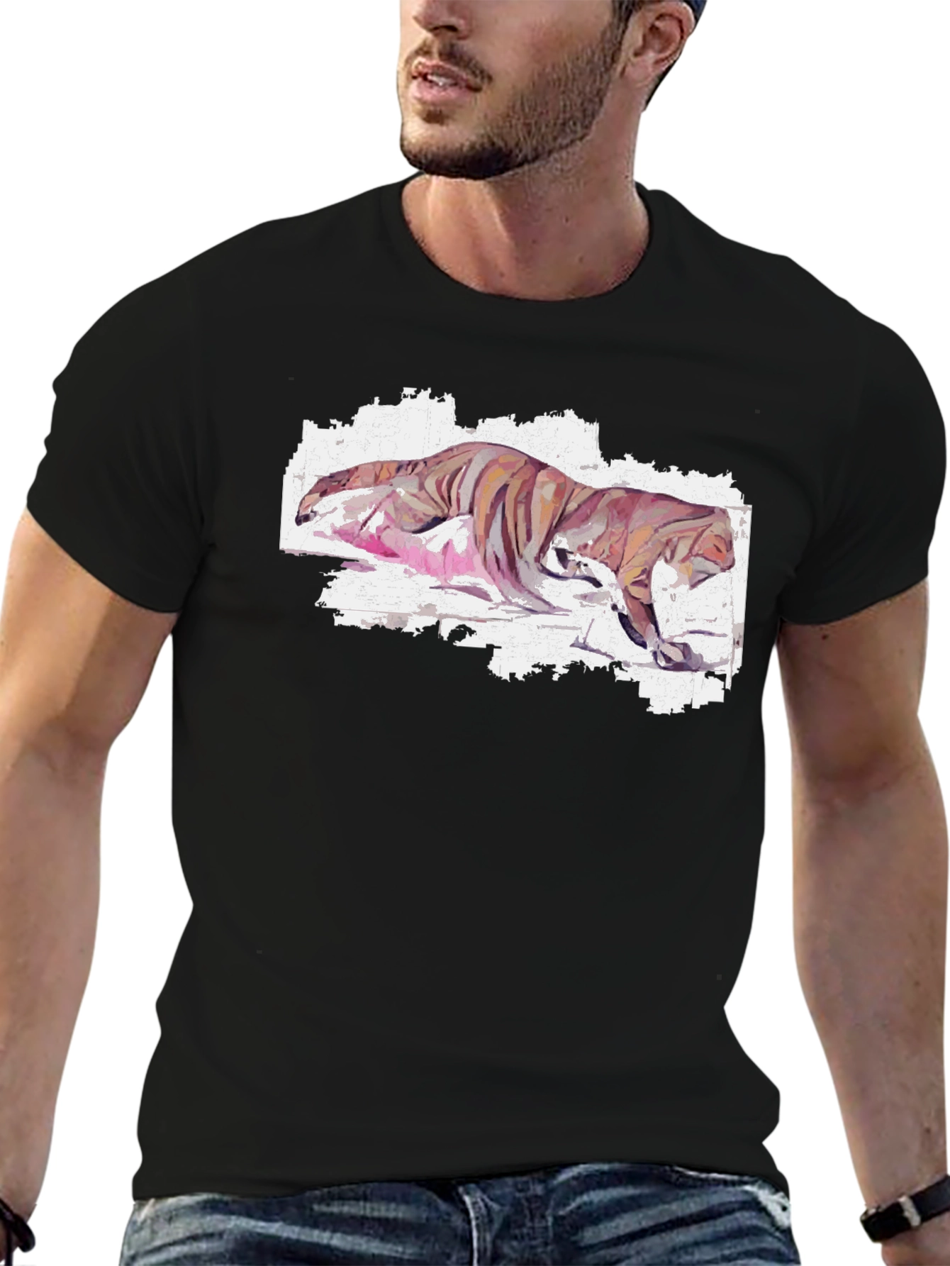 Camiseta Negra con Diseño Tigre Abstracto