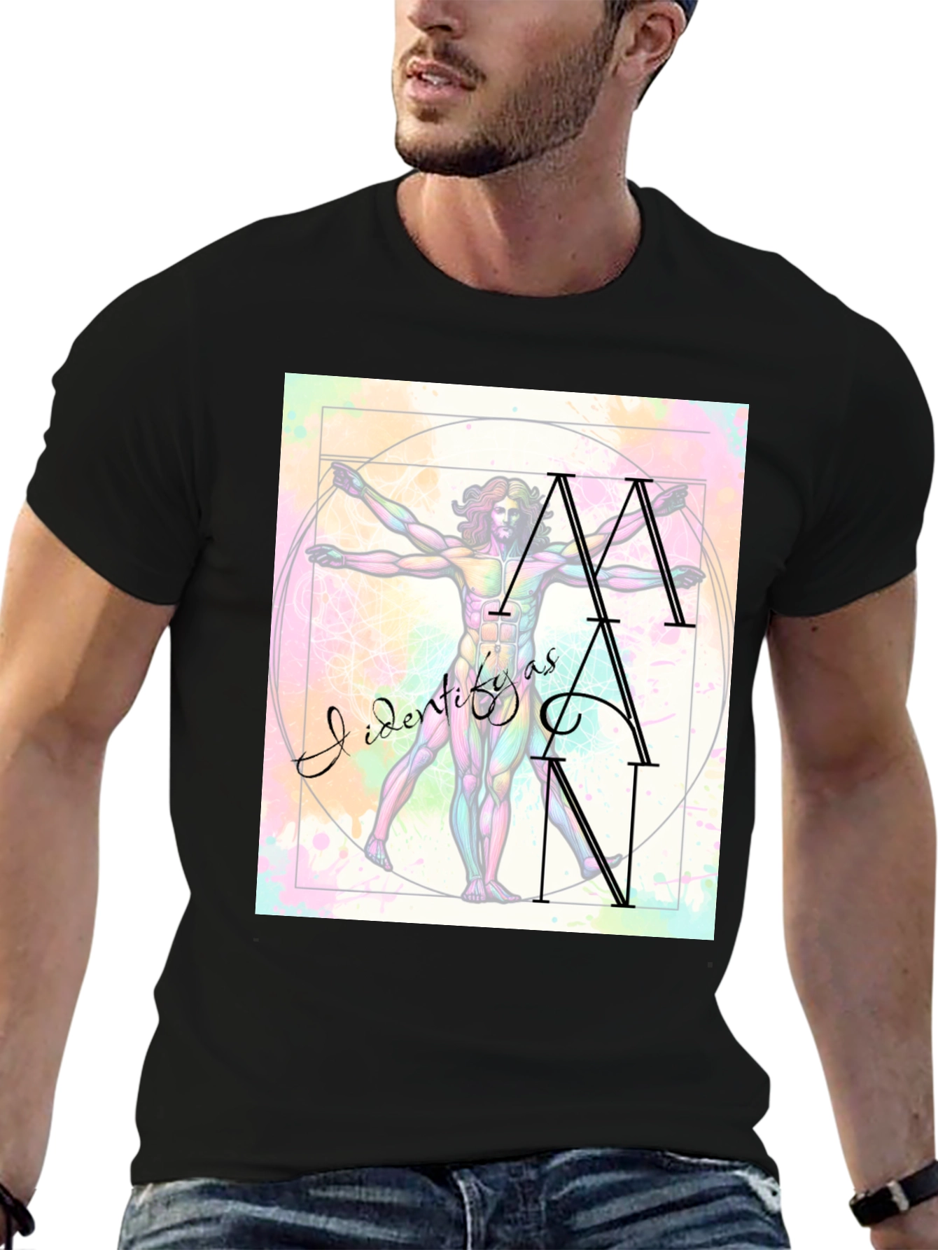Camiseta Hombre: Arte Vitruviano Me Identifico Como Hombre
