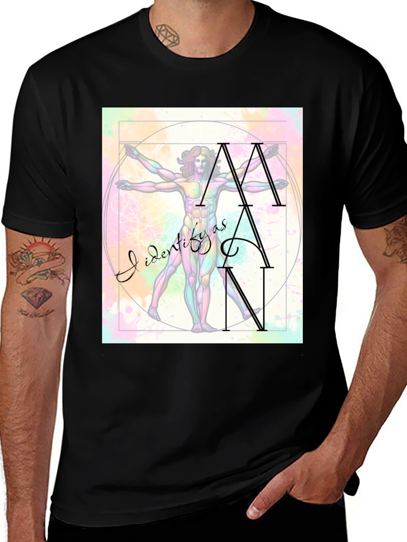 Camiseta Hombre: Arte Vitruviano Me Identifico Como Hombre