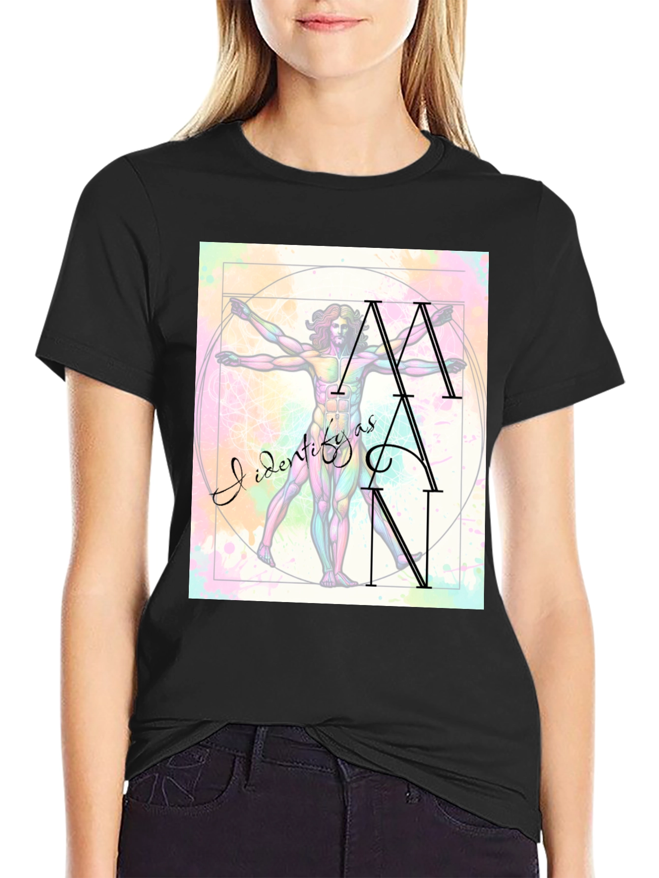 Camiseta Hombre: Arte Vitruviano Me Identifico Como Hombre