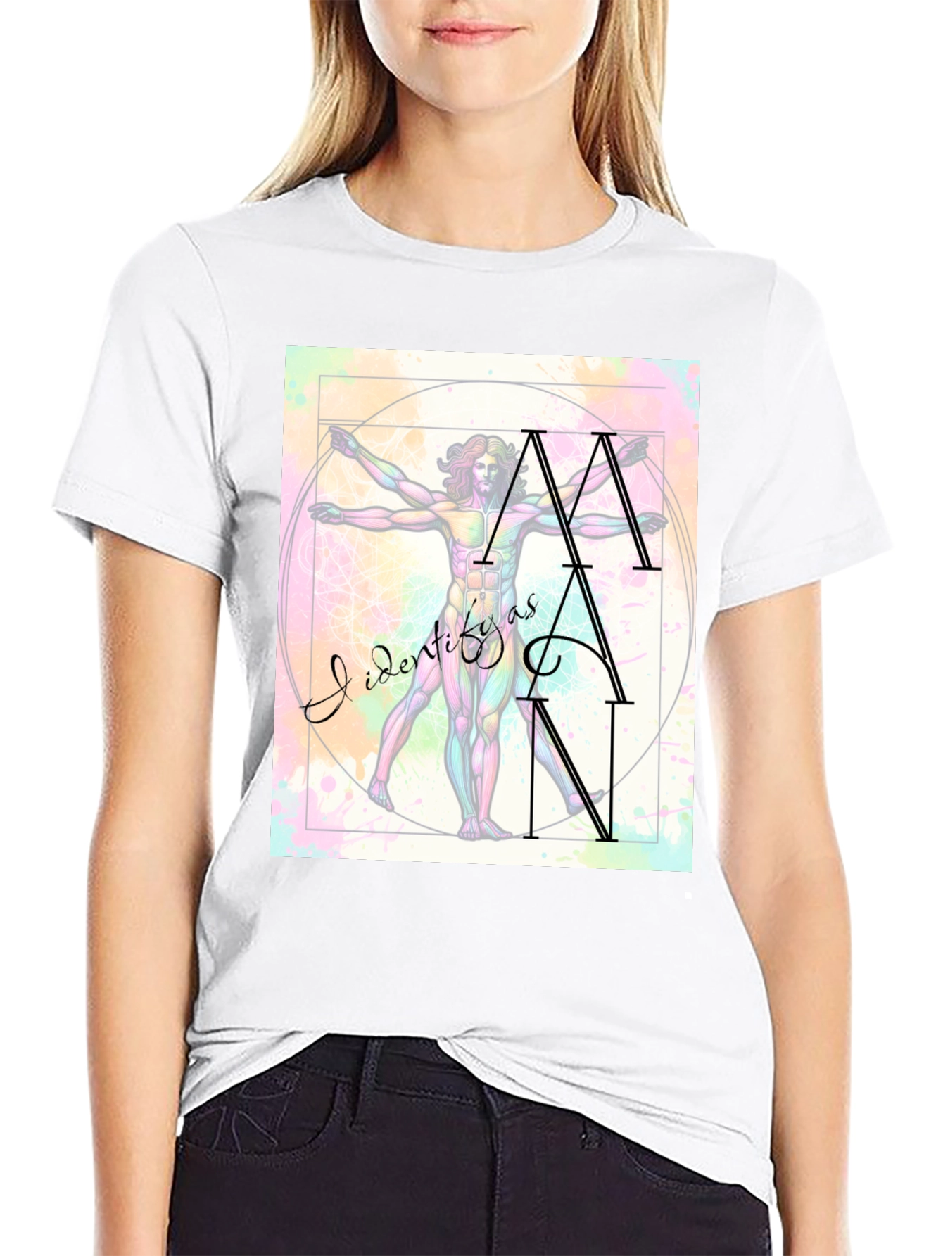 Camiseta Hombre: Arte Vitruviano Me Identifico Como Hombre