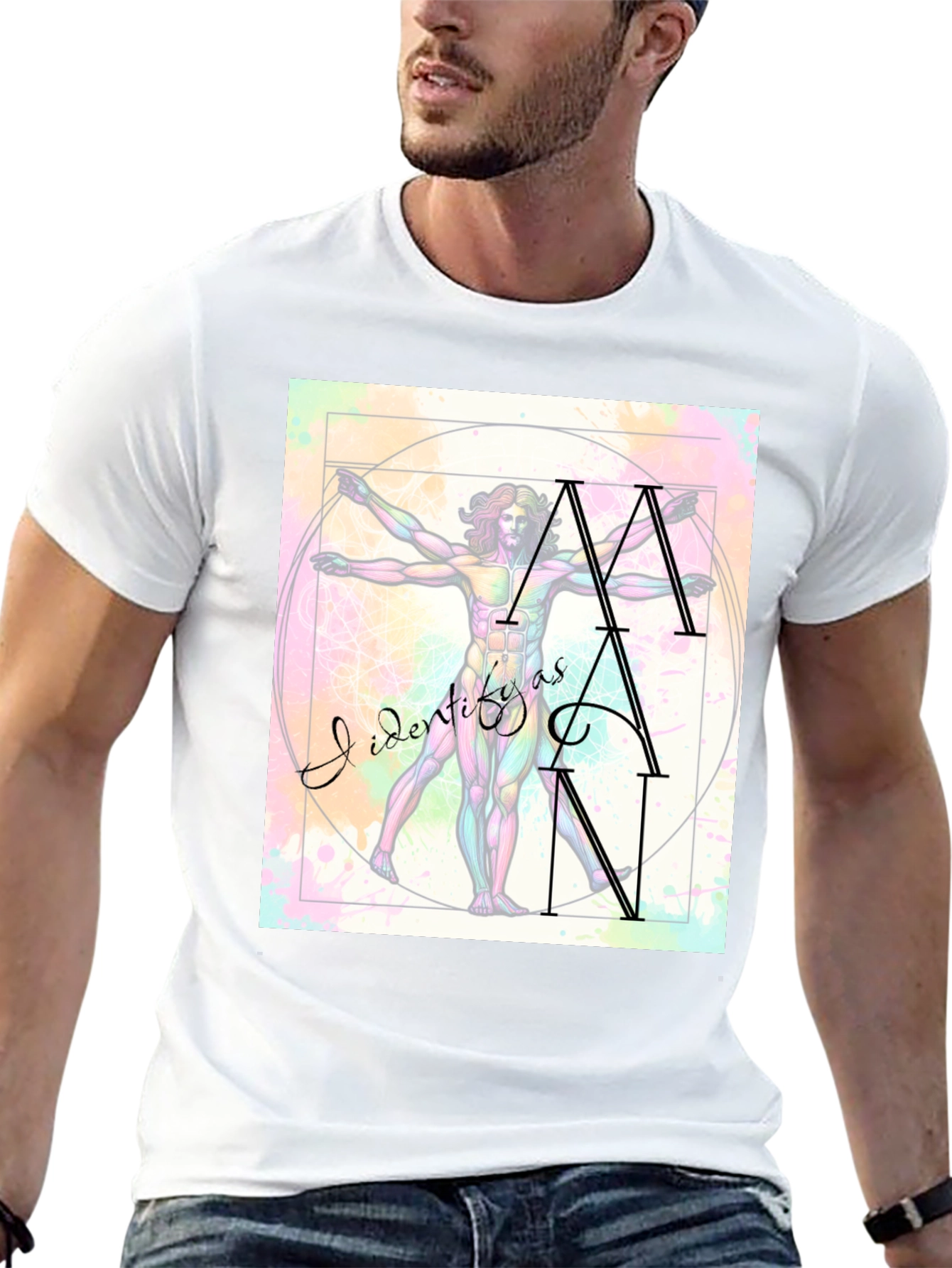 Camiseta Hombre: Arte Vitruviano Me Identifico Como Hombre
