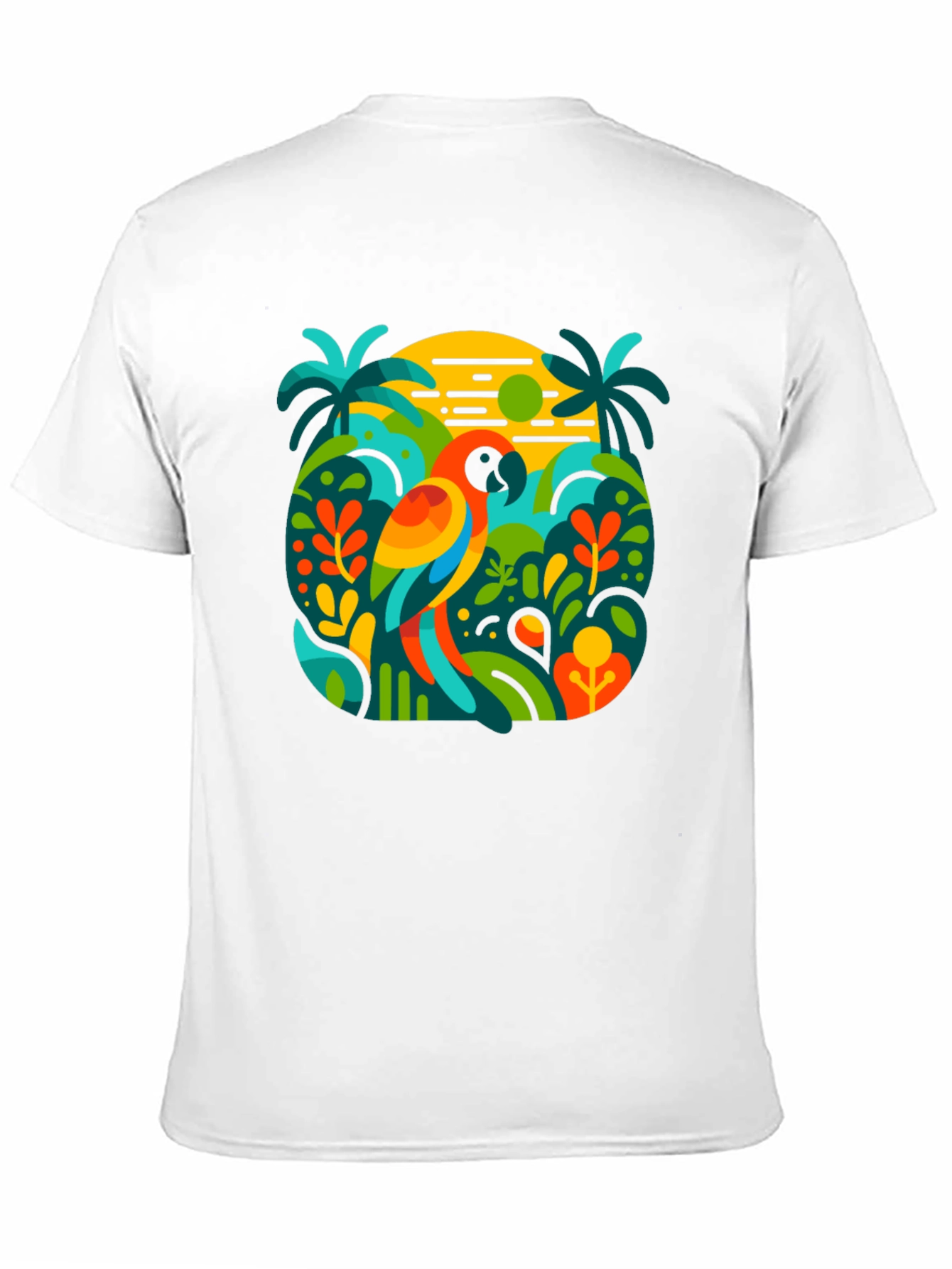 Camiseta Negra con Diseño Tropical de Loro